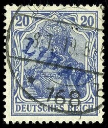 20 Pfennig Germania dunkelviolettblau mit violettblauem Aufdruck ...
