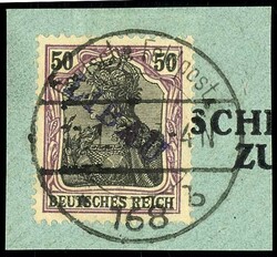 50 Pfennig Germania dunkelgraulila/schwarz auf hellchromgelb mit ...