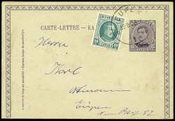 15 C letter-card with 10 C additional franking without overprint, ...