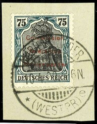 75 pfennigs Germania as proof print with red three line overprint ...