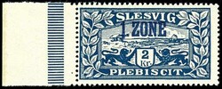 2 coronas postal stamp, with blue overprint "1. zone", side margin ...