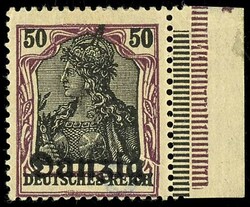 50 pfennigs postal stamp with overprint Gdansk in black from right ...