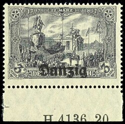 3 Mark with overprint "Gdansk", black gray violet, lower margin copy ...