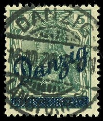 5 pfennigs Germania with blue overprint Gdansk "so-called oblique ...