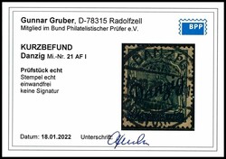 5 pfennigs Germania with blue overprint Gdansk "so-called oblique ...
