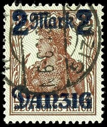 2 Mark on 35 pfennigs Germania, light green gray burelage with tips ...