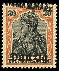 1 Mark on 30 pfennigs Germania, burelage bright blue gray, tips ...