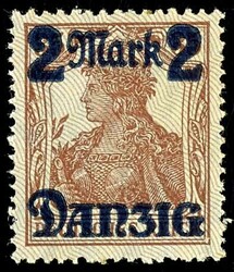 2 Mark on 35 pfennigs with burelage, bright blue gray, tips downward, ...