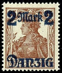 2 Mark on 35 pfennigs with burelage, bright blue gray, tips downward, ...