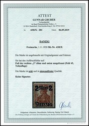 2 Mark on 35 pfennigs with burelage, bright blue gray, tips downward, ...