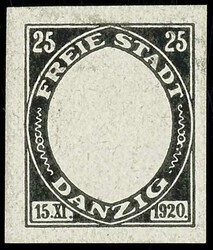 25 pfennigs "Danziger cog", imperforated black phase print only of ...