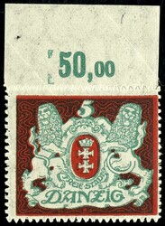 5 Mark large national coat of arms, watermark 2 X, variety "without ...