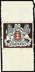 20 Mark municipal coat of arms, proof print blue / red on chalky ...