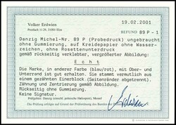 20 Mark municipal coat of arms, proof print blue / red on chalky ...