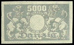 5000 Mark large national coat of arms, imperforated phase print, ...