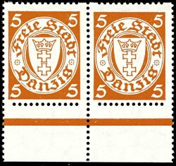 5 Pfg on matt chrome yellow paper, coil perforation, horizontal pair ...