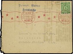 15 Pfg Ziffern gelblichgrün in portogerechter, nur kurze Zeit ...