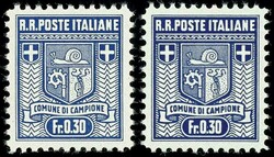 1944, 0, 05 Fr. to 1 Fr. postal stamps in A and B-perforation, mint ...