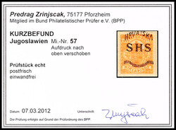 2 F. newspaper stamp with to the top shifted overprint, mint never ...