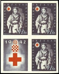 1942, 4 K. Red Cross, proof print in black violet, imperforated in ...