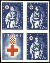 1942, 4 K. Red Cross, proof print in violet blue, imperforated in the ...