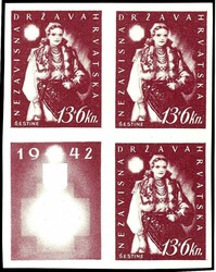 1942, 13 K. Red Cross, proof print in carmine, without underprinting ...