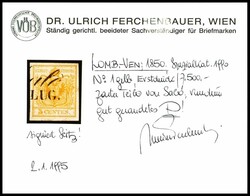 5 Centesimi, ochre yellow, first printing 1850, on usual handmade ...