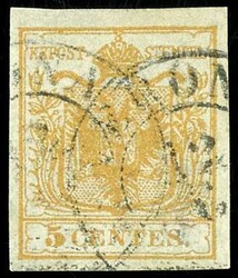 5 Centesimi crest issue, 1850, handmade paper, colour shade: olive ...