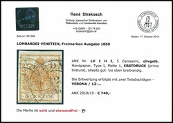 5 Centesimi crest issue, 1850, handmade paper, colour shade: olive ...