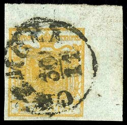 5 Centesimi, ochre yellow, 1850, on usual handmade paper with sheet ...
