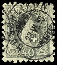 1882, 40 Rappen, Stehende Helvetia grau, in der seltenen Zähnung 9 ...