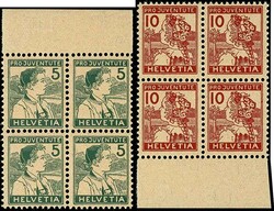 Pro Juventute 1915, kompletter postfrischer Luxussatz im Viererblock, ...