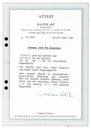 Pro Juventute 1915, kompletter postfrischer Luxussatz im Viererblock, ...