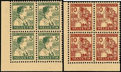 1915, 5 Rp. und 10 Rp. Pro Juventute, Viererblocksatz, postfrisch, ...