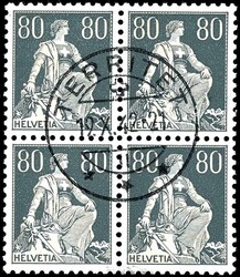 1940, 80. Rp. Helvetia mit Schwert, gestrichenes Faserpapier, glatter ...