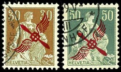 30 Centimes und 50 Centimes Propeller-Aufdruck, Flugpostwerte ...