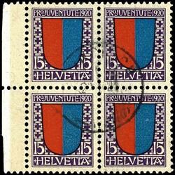 1920, 7 1/2 Rp. bis 15 Rp. Pro Juventute, Viererblocksatz, tadellos ...