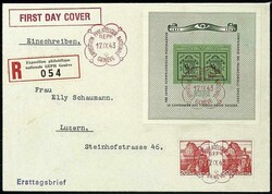 1943, Blockausgabe "Genfer Briefmarkenausstellung" mit rotem ...