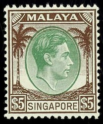 5 Dollar Georg VI, postfrisch, kleiner Papiereinschluss. Mi.190.-