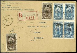 1934, registered cover with 25 C and block of four with 75 C ...