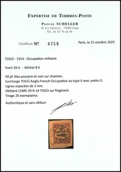 50 pfennigs imperial yacht with three line overprint "TOGO / Anglo - ...