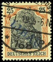 25 Pfennig Germania rotorange/schwarz auf gelbweiß mit violettblauem ...