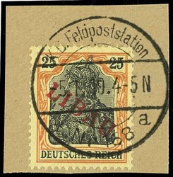25 Pfennig Germania mit rotem Aufdruck "LIBAU" in Type II, auf ...
