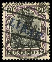 50 Pfennig Germania dunkelgraulila/schwarz auf hellchromgelb mit ...
