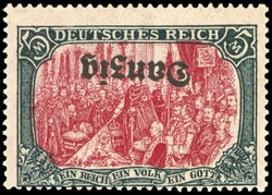 5 Mark Germania with overprint "Gdansk", variety "inverted overprint" ...