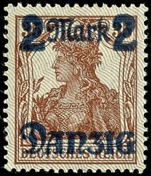2 Mark on 35 pfennigs Germania with burelage bright blue gray, tips ...