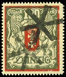 100 Mark "large national coat of arms", watermark Y, plate flaw I ...