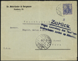 HAMBURG 12/1 17 auf Tauchboot-Firmenkuvert nach New York adressiert, ...