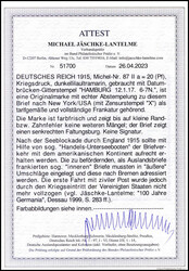 HAMBURG 12/1 17 auf Tauchboot-Firmenkuvert nach New York adressiert, ...