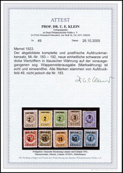 2 C.-1 L., tadellos postfrische Serie, Fotoattest Klein BPP. ...